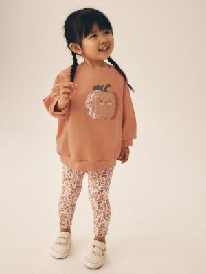 Orange Pumpkin Sweatshirt and Leggings Set