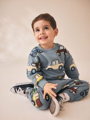 Light Blue All Over Print Crew Neck Sweat Top and Joggers Set