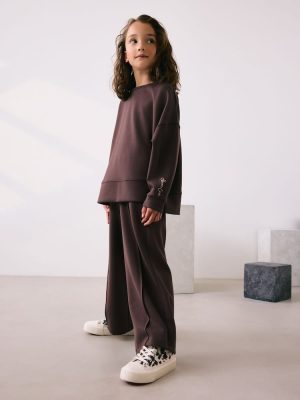 Chocolate Brown Long Sleeve Wide Leg Set