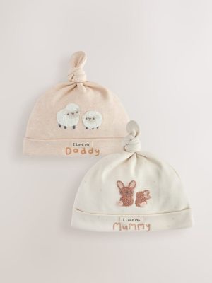 Neutral Tie Top Baby Hats 2 Pack