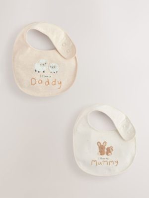 Neutral Mummy and Daddy Baby Bibs 2 Pack