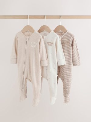 Neutral Milkclub Two Way Zip Baby Sleepsuits 3 Pack 