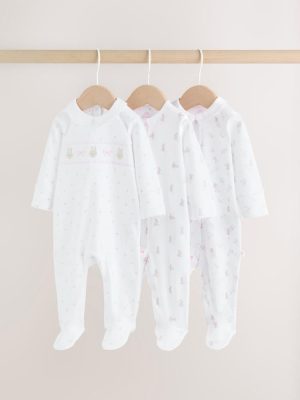 White Collar Baby Sleepsuits 3 Pack