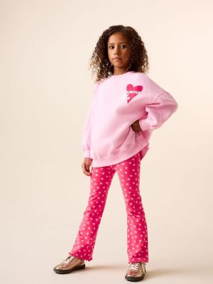 Pink/Red Heart Sweatshirt and Flare Leggings Set