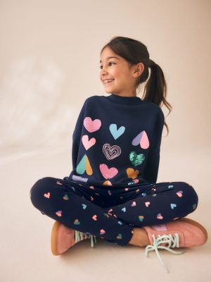 Navy Multi Heart Sweatshirt and Leggings Set