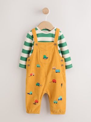 Yellow Transport Cord Dungarees and Bodysuit Baby Set