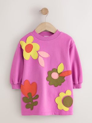 Purple Flowers Long Sleeve Sweat Dress 