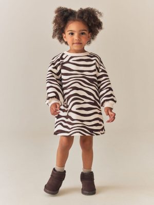 Zebra Print Long Sleeve Sweat Dress