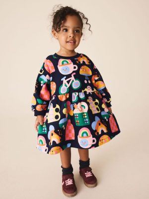 Navy Ladybird Rainbow Long Sleeve Sweat Dress 