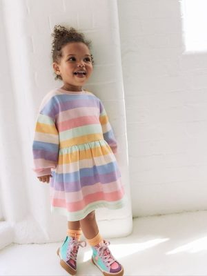 Rainbow Striped Long Sleeve Sweat Dress
