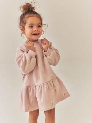 Cream Pink Ditsy Floral Long Sleeve Sweat Dress