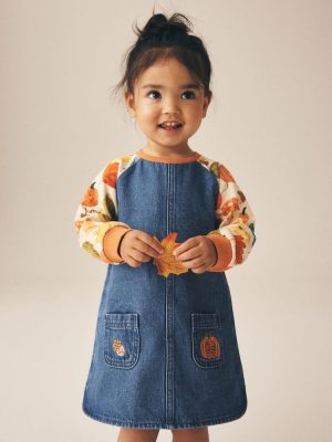 Pumpkin Print Raglan Denim Dress