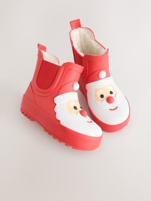 Red Santa Warm Lined Ankle Wellies