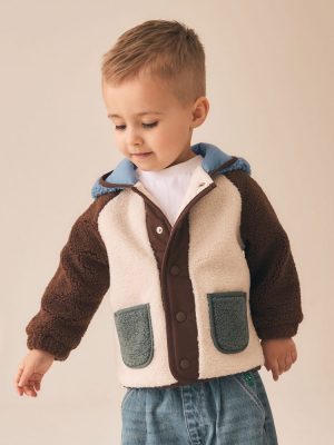 Neutral/Tan Colourblock Hooded Fleece