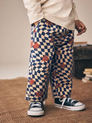 Multi Checkerboard Star Pull On Wide Trousers