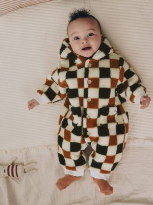 Checkerboard Borg Button Hooded Baby Pramsuit 