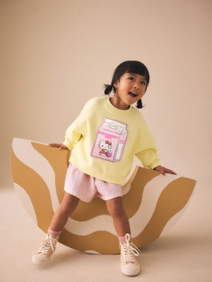 Yellow Hello Kitty Crew Neck Sweatshirt & Shorts Set