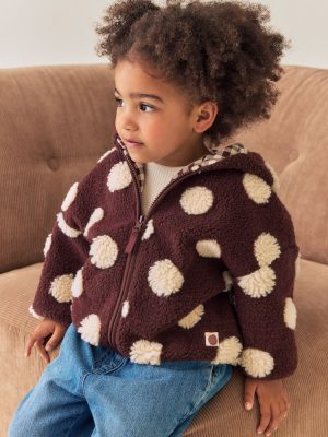 Brown/Ecru Spot Hooded Zip Through Fleece 
