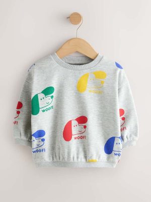Grey Printed Dogs All Over Printed Crew Neck Sweat Top
