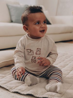 Neutral Bear Top and Leggings Baby Set