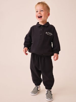 Charcoal Grey Popper Neck Sweat Top and Joggers Set