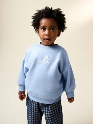 Blue I Love Snacks Printed Crew Neck Sweat Top
