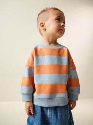 Orange & Blue Stripe All Over Printed Crew Neck Sweat Top