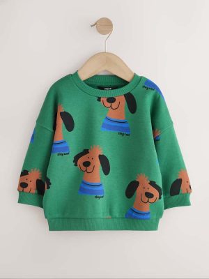 Green All Over Printed Crew Neck Sweat Top