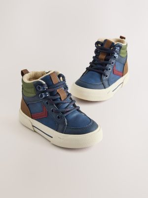 Navy Standard Fit (F) Lace Up Hi-Top Boots