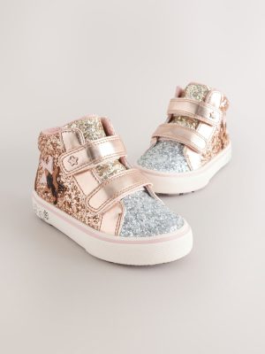 Gold Glitter Wide Fit (G) Touch Fastening High Top Trainers