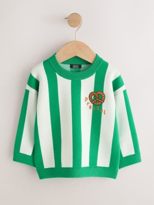 Green/Ecru Pretzel Knitted Crew Neck Jumper