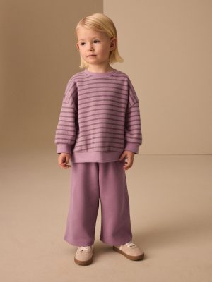 Pink Stripe Long Sleeve Top and Wide Leg Trousers Set