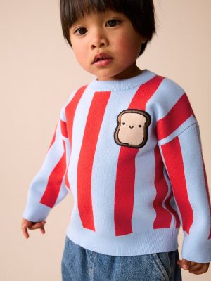 Red/Blue Toast - Round Neck Knit Sweater