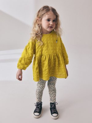 Lime Green Long Sleeve Textured Blouse and Leggings Set