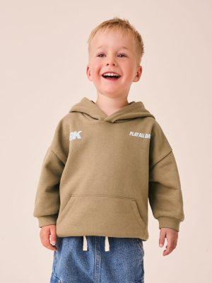 Taupe Brown Printed Slogan Long Sleeve Hoodie