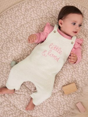 Ecru Knit Baby Bodysuit & Dungaree 2 Piece Set 