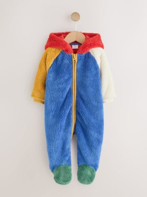 Blue Colourblock Fleece Baby Pramsuit
