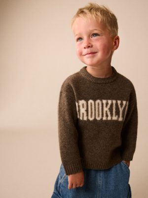 Chocolate Brown Brooklyn Knitted Crew Neck Jumper