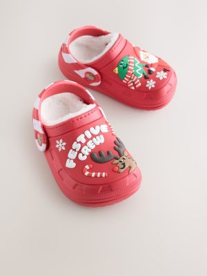 Red Festive Warm Lined Slipper Clogs