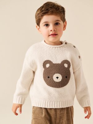 Neutral Bear Character Knitted Crew Neck Jumper