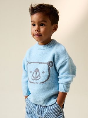 Blue Bear Character Knitted Crew Neck Jumper