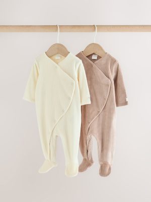 Neutral Fleece Baby Sleepsuits 2 Pack