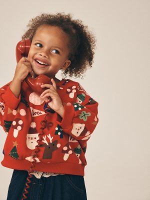 Red Christmas Santa Print Crew Neck Sweatshirt