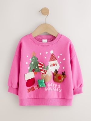 Bright Pink Christmas Crew Neck Sweatshirt