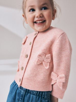 Pink Bow Embroidered Cardigan