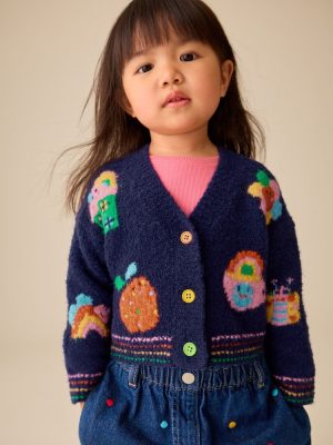 Navy Fun Character V-Neck Cardigan