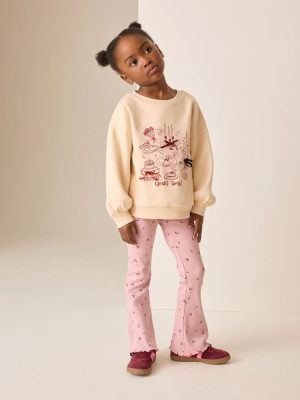 Ecru/Pink Graphic Sweatshirt and Flare Leggings Set