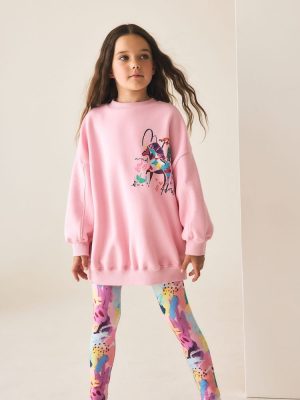 Pink Floral Unicorn Sweatshirt and Leggings Set