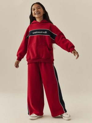 Red Hoodie And Wide Leg Joggers Set