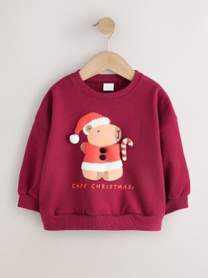 Berry Red Christmas Capybara Crew Neck Sweatshirt